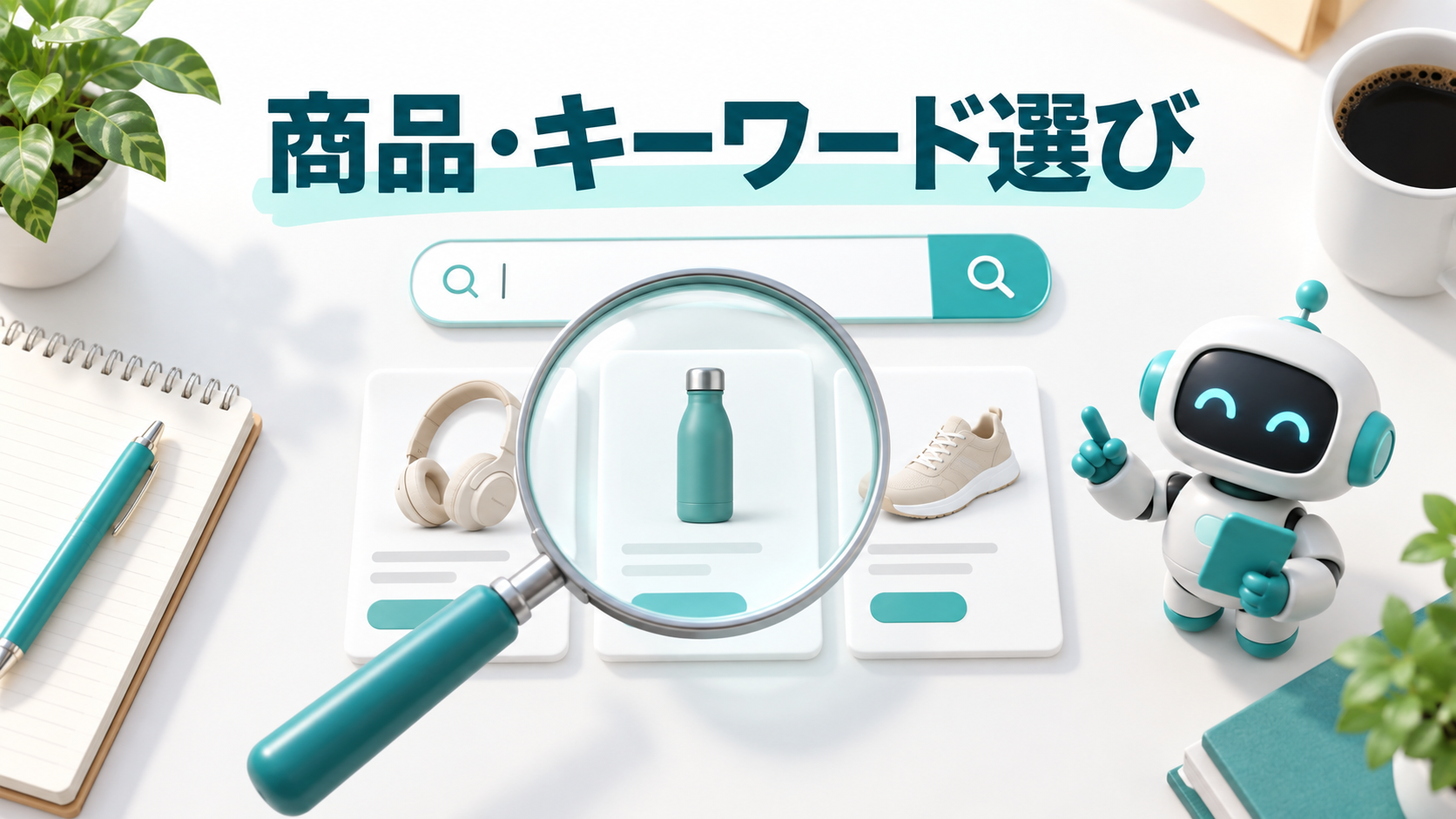 商品・キーワード選び：検索と商品比較のイメージ