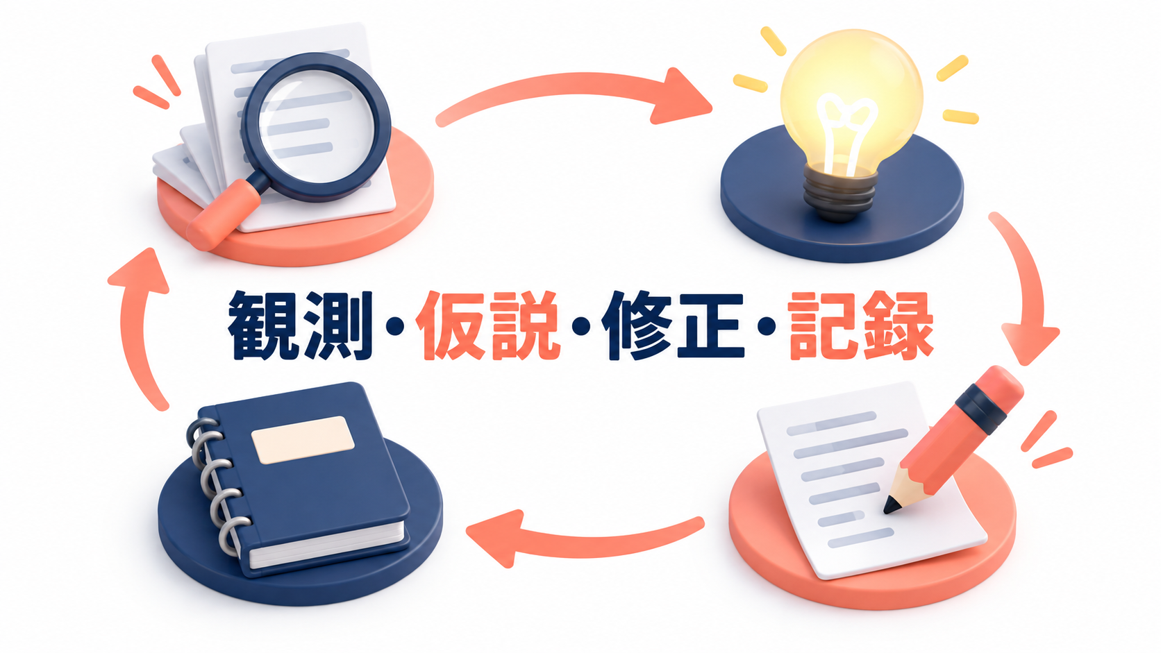 観測、仮説、修正、記録を繰り返す改善のイメージ