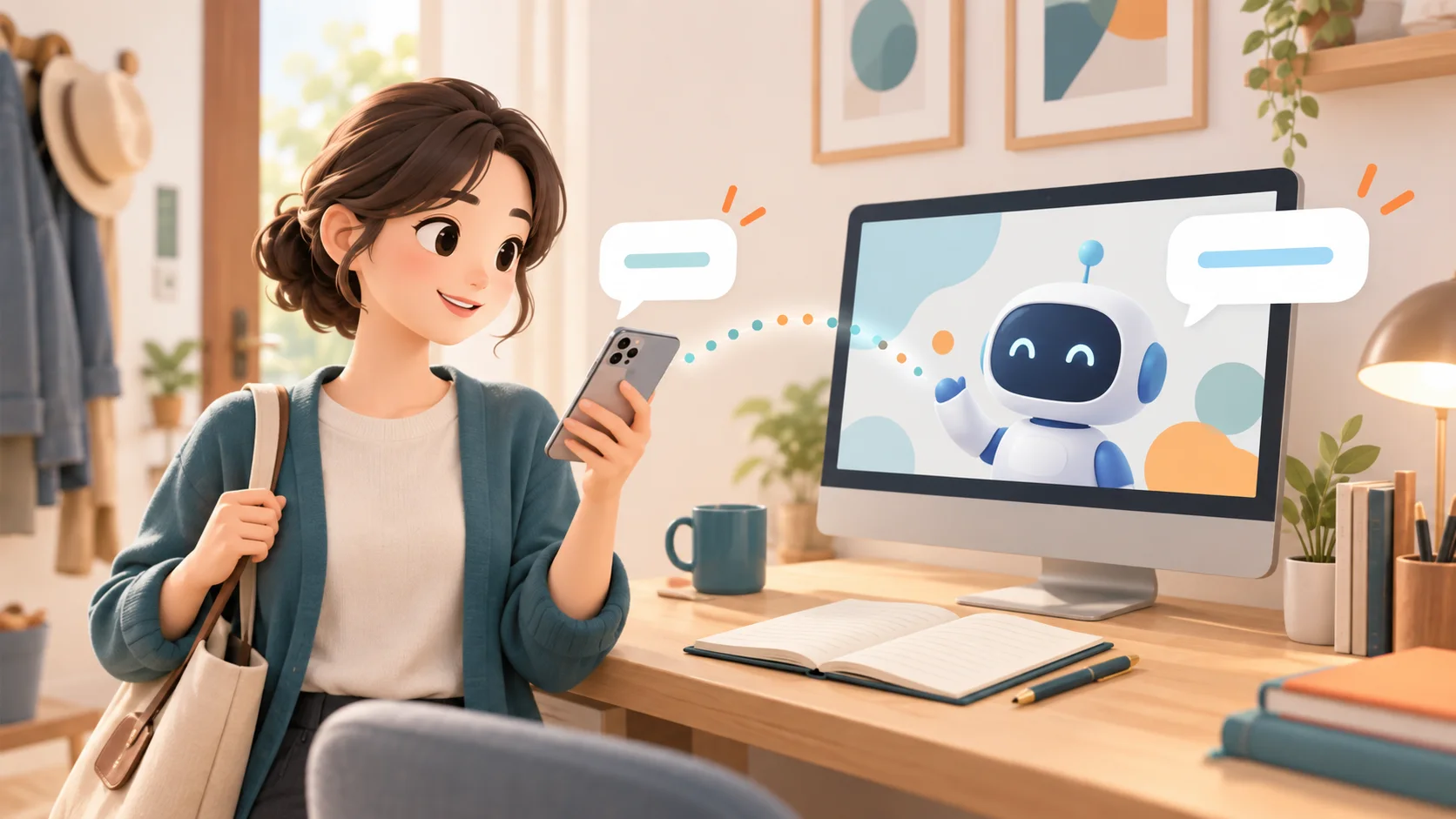 外出前にスマホから短い返信を試すイメージ