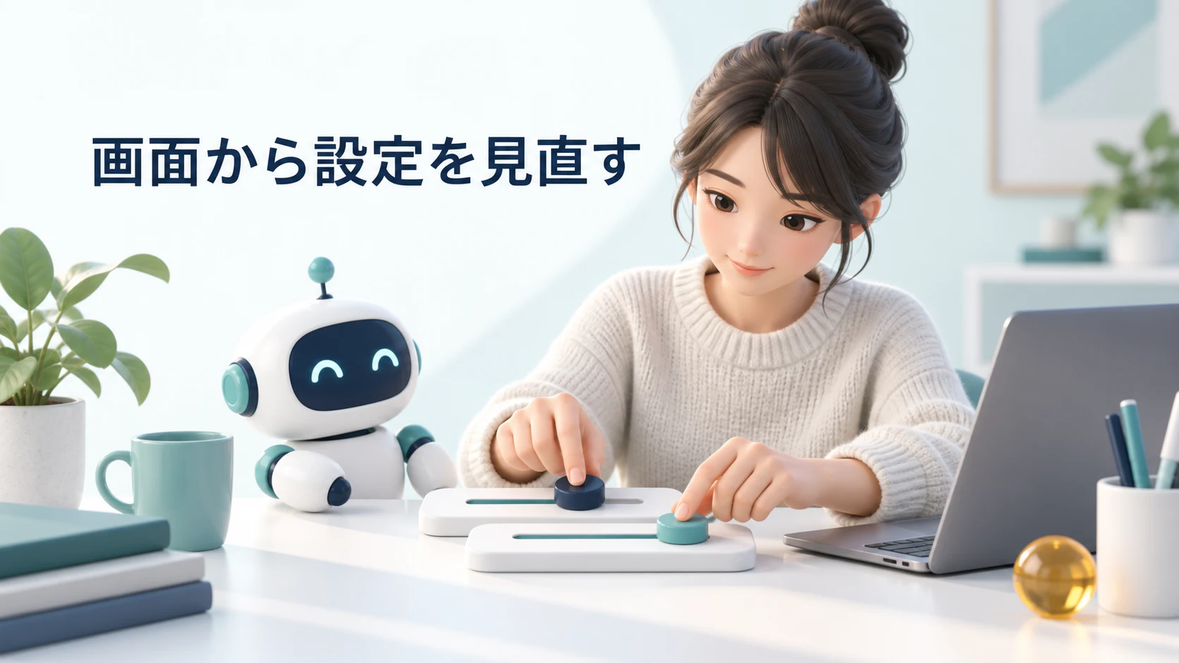 画面で設定を見直す作業を表したイメージ
