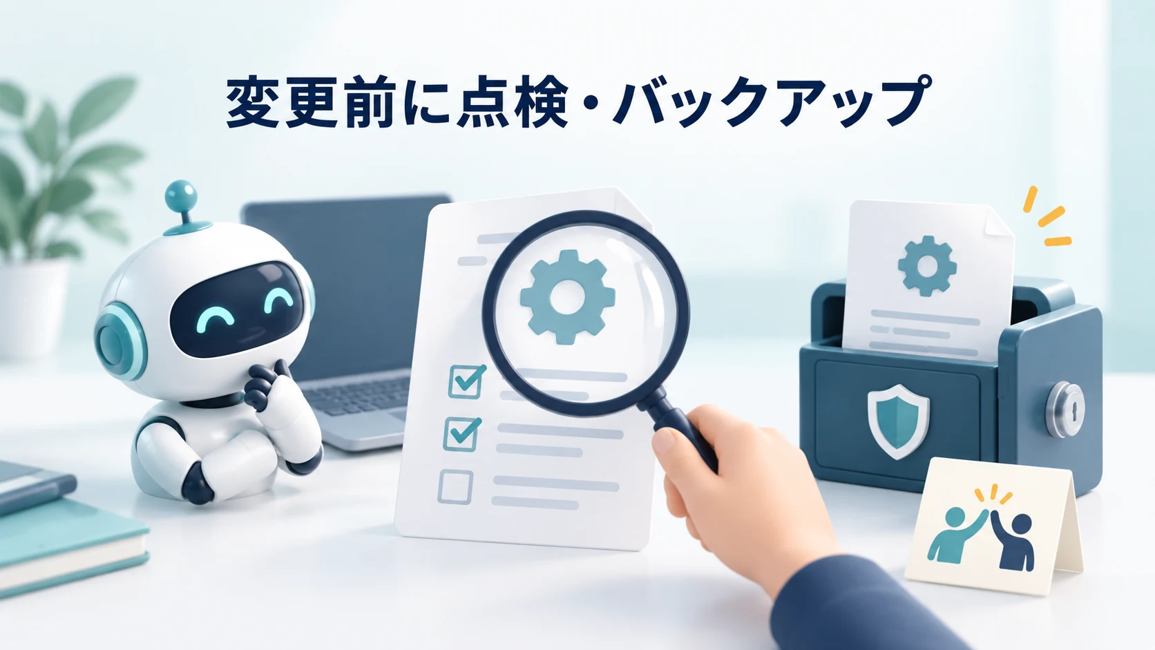 設定ファイルの点検とバックアップを表したイメージ
