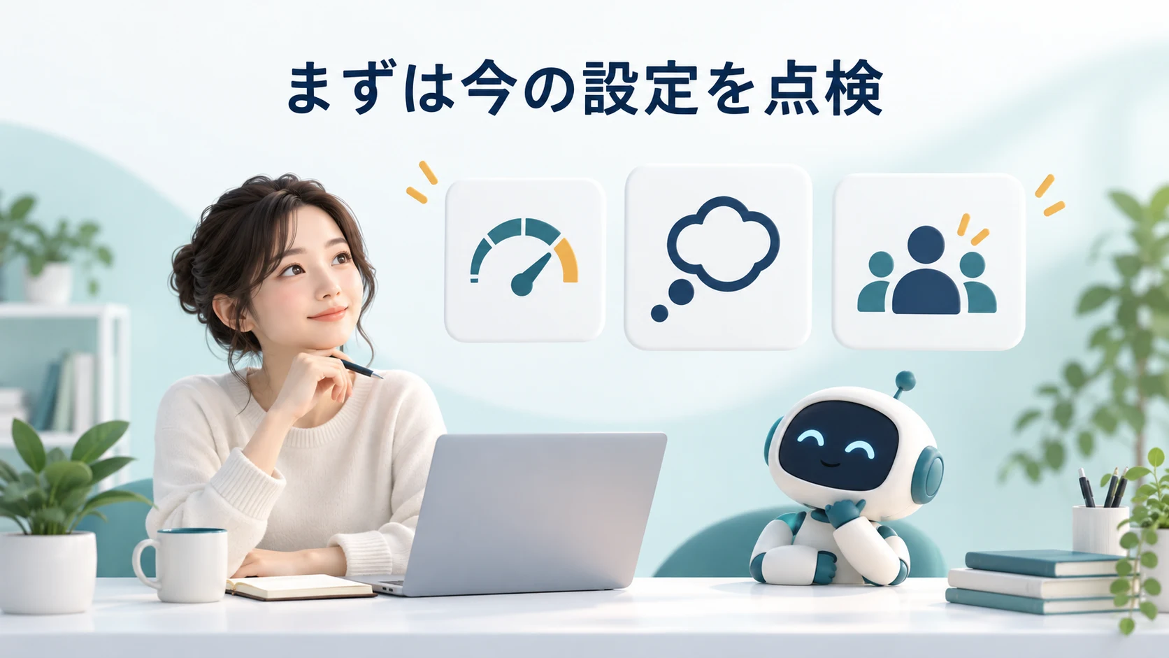 速度・思考量・分担の設定を点検するイメージ