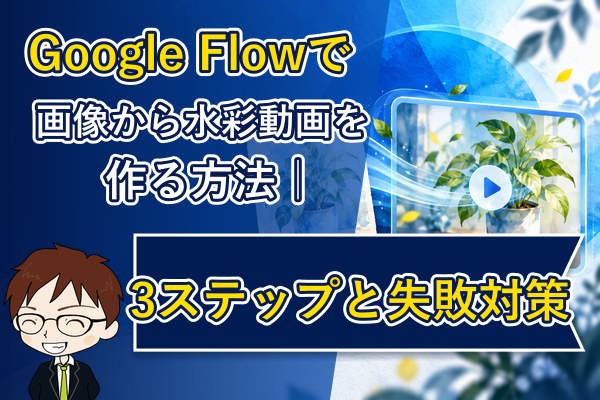 Google Flowで画像から水彩動画を作る3ステップと失敗対策を解説する記事のアイキャッチ