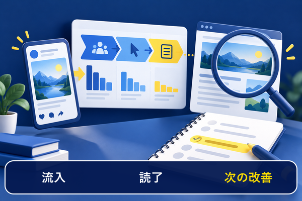 SNS流入と記事読了を計測して改善する様子